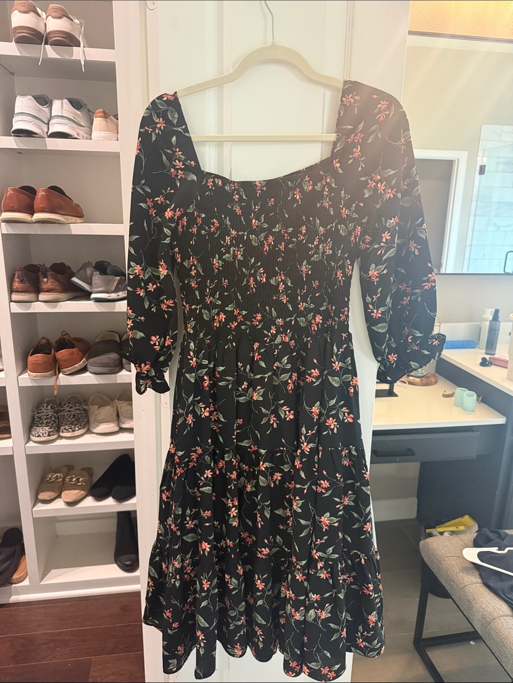 Baltic Born Black Midi Dress with Pink Floral Print